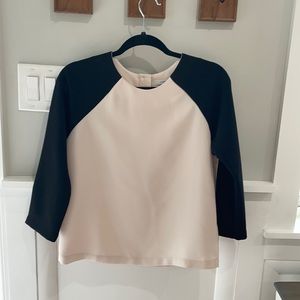 J CREW Crepe Top 3/4 Sleeve Colorblock Black Mauve
